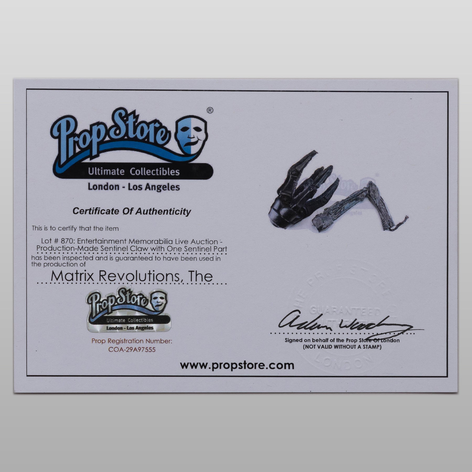 映画「マトリックス レボーションズ」の撮影で実際に使用された小道具、 機械の軍隊歩兵「センチネル」の腕(脚)とメインセクションを繋ぐセクション(関節部)